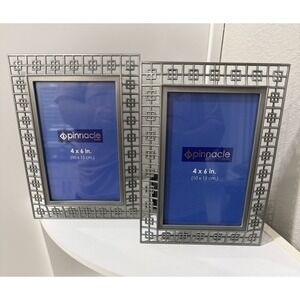 NEW Set of 2 Pinnacle Silver Picture Frames Holds 4"X 6" Photos Stand Up